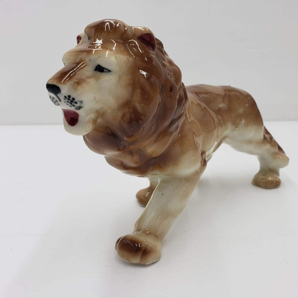 Lion Majestic Ceramic Sculpture 8" Length No Mark Vintage